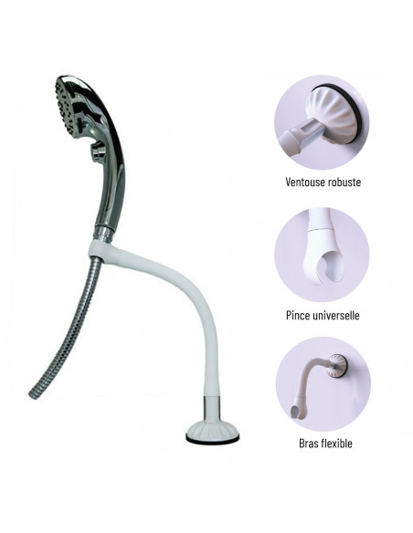 Support de douche à ventouse flexible et orientable Manea